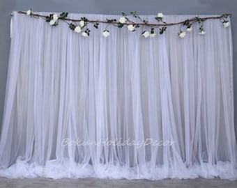 Grijs tule achtergrondgordijn: bruiloft-, bruids-, babyshowerfotografie