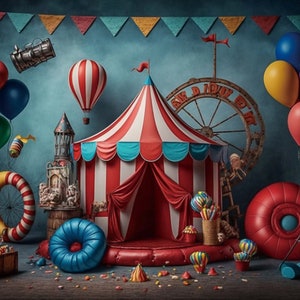Zirkus Show Bühne Fotografie Hintergrund Decor Vinyl Rotes Zelt Geburtstag Hintergrund Banner Baby Shower Neugeborenen Foto Poster Ballon Hintergrund