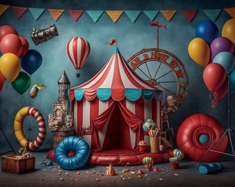 Circus Show Stage Photography Backdrop Decor Vinyl Red Tent Birthday Background Banner Baby Shower Newborn Photo Poster Balloon Backdrop