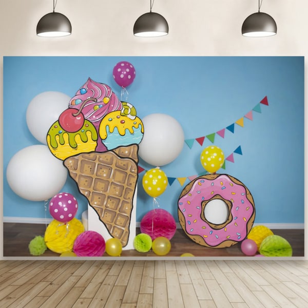 Ice Cream Donut Photography Backdrop Sweet Baby Shower Backdrop Colorful Newbron Backgroun Picture Vinyl Banner Studio Props Decor