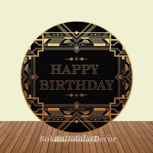 Black Gold The Great Gatsby Round Photography Backdrop Cover Happy Birthday Circle Printing Background Banner Prom Decor Party Supplies