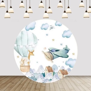 Hot Air Balloon Plane Round Backdrop, Baby Shower Decor