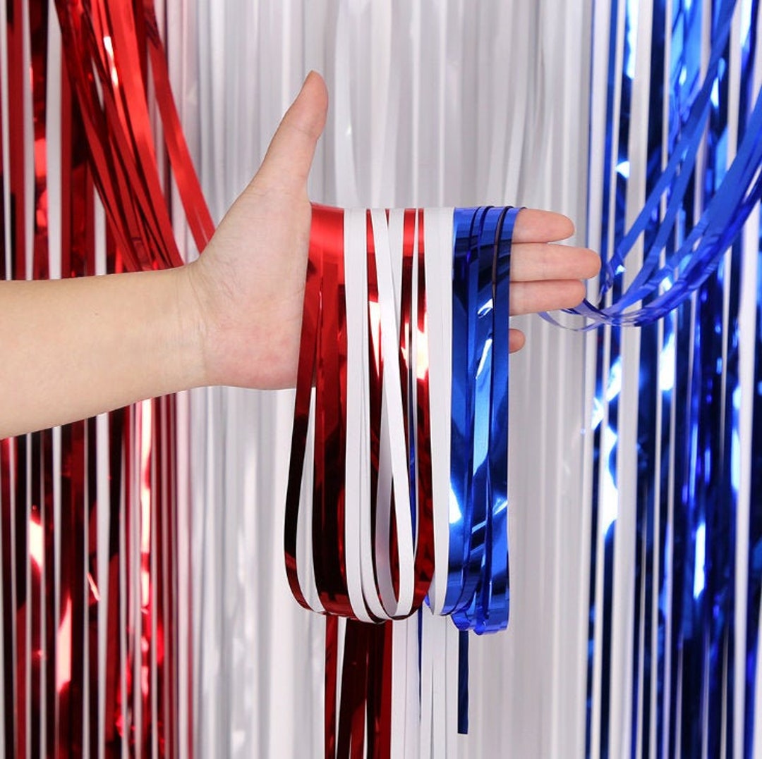 Stitching Color Red White Blue Fringe Curtains Tassel Theme