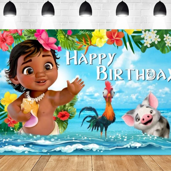 Bébé Moana toile de fond bébé 1er anniversaire fête photographie fond nouveau-né vinyle impression toile de fond Disney dessin animé bannière