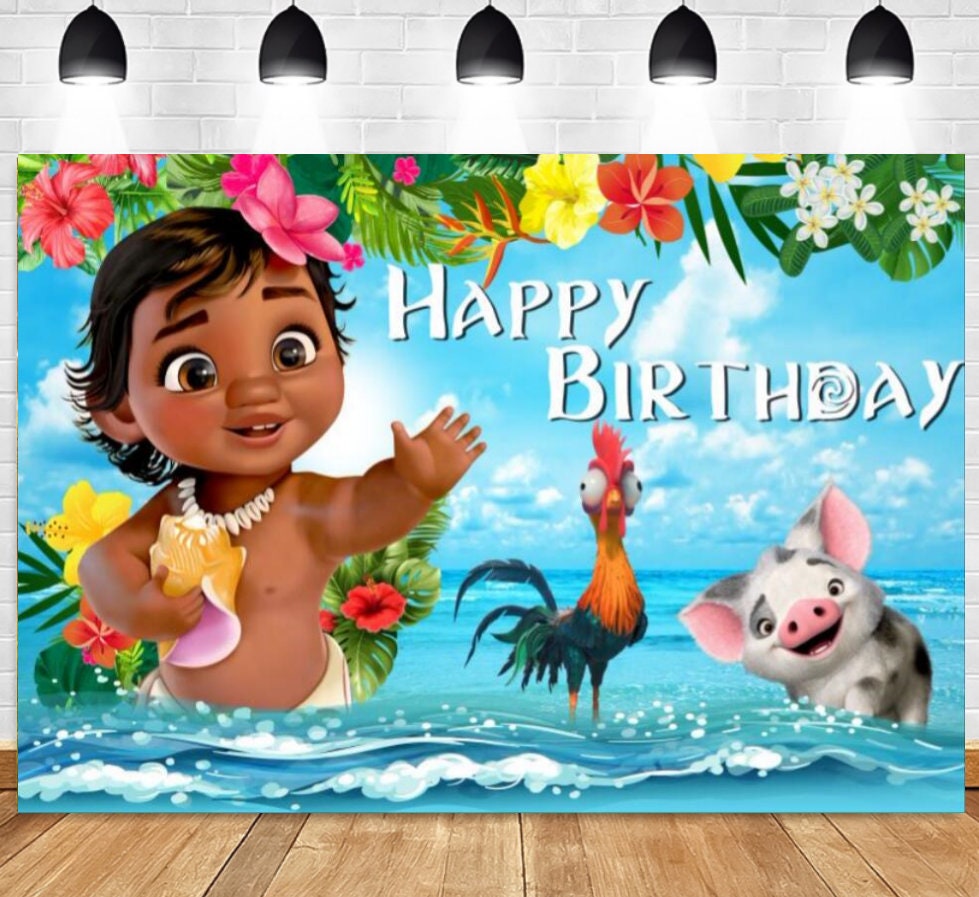 Baby Moana Backdrop Baby 1st Birthday Party Photography Background Newborn Vinyl Printing Backdrop Disney Cartoon Banner