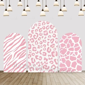 Safari Pink Arch Backdrop Cover Jungle Animals Leopard Giraffe Zebra Texture Wild One Arch Cover Girl Birthday Party Decor Double sided