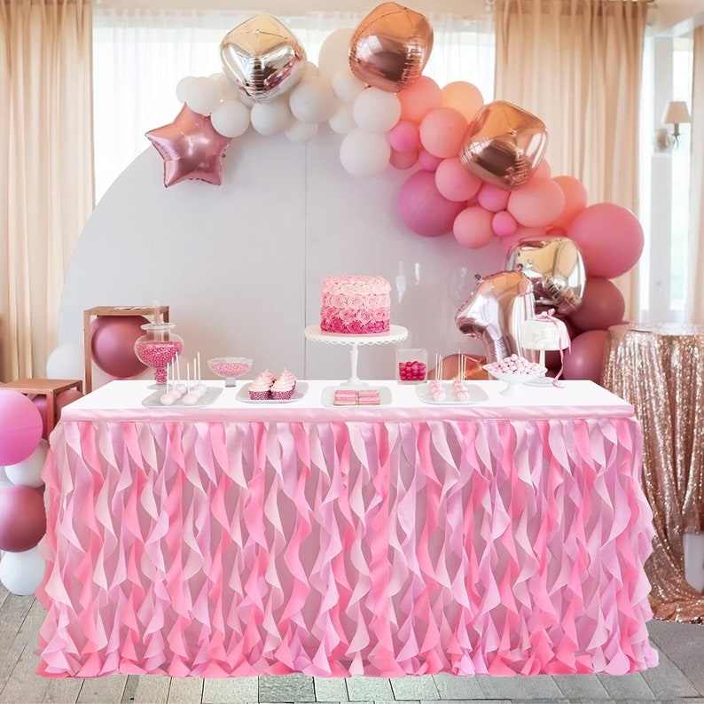 Pink Mermaid Curly Willow Table Skirting Ruffle Table Skirt Etsy