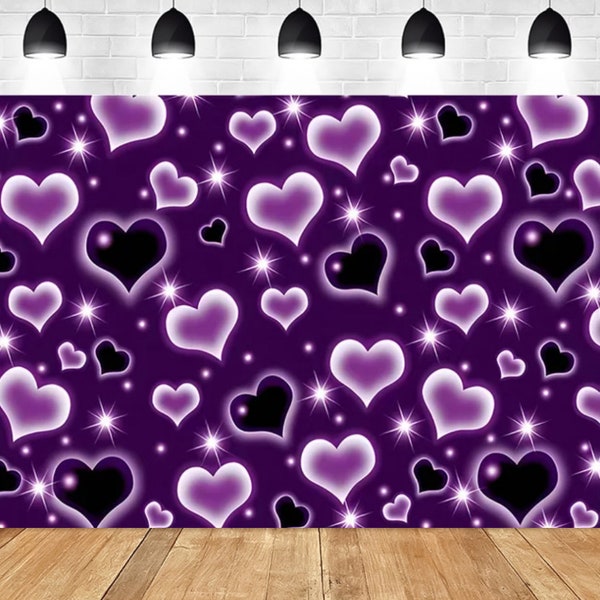 Purple Love Hearts for Girl's Birthday Background Hearts Early 2000s Photography Backdrop Baby Shower Valentine's Day Party Banner Decor