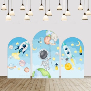 Astronaut Space Planet  Arch Backdrop Cover Party Decor Kids Birthday Party Arch Backdrop Cover for Boys Newborn Chiara Arched Background
