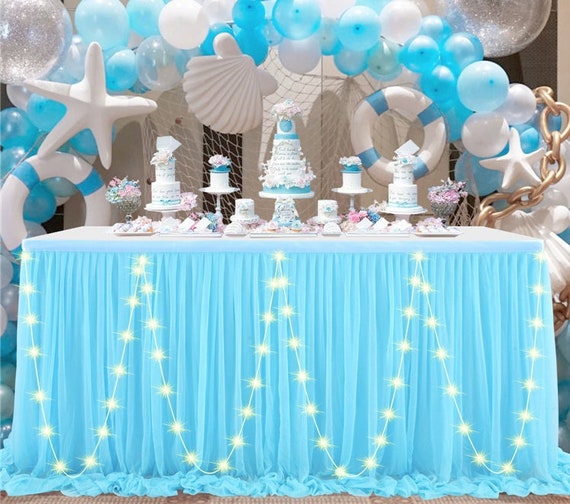 Gonna da tavolo blu con luce Dessert di compleanno Tovaglia tutu Tulle  Tavolo Gonna per festa di nozze Decorazione banchetto -  Italia