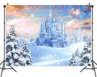 Winter Frozen Castle Photography Backdrop Snow Landscape Birthday Backdrop Wall Decoration Banner Photo Studio Background