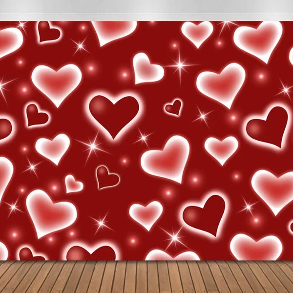 Valentine's Day Background Romantic Red Hearts Early 2000s Photography Backdrop Baby Shower Birthday Party Wedding Banner Decor Supplies