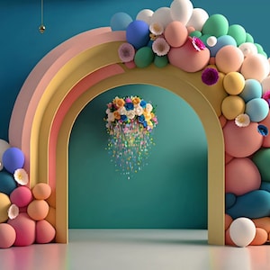 Bunte Luftballons Bogen Fotografie Hintergrund für Baby Shower Vinyl Druck Hintergrund Banner Hochzeit Poster Wandbild Dekoration
