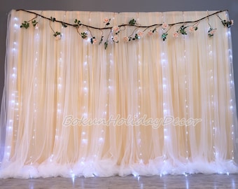 Tende con filo di luci per feste di nozze, 3,5 x 3,5 m, in tulle trasparente, per addio al nubilato, baby shower, feste di compleanno, servizi fotografici, decorazioni, 2 pannelli, 12,7 x
