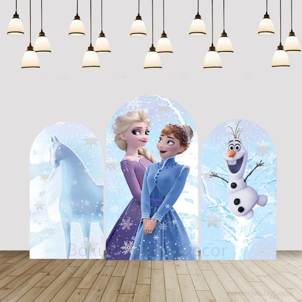 Elsa Anna Arch Backdrops Cover Cartoon Frozen Snowman Princess Photography Background Cover Kids Birthday Arched Chiara Background