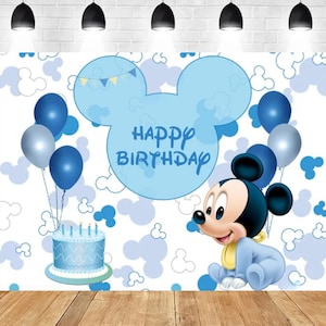 Kinderen Gelukkige Verjaardag Achtergrond Baby Mickey Mouse Ballon Fotografie Achtergronden Baby Shower Party Banner Vinyl Afdrukken Achtergrond Fotostudio