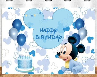 Fondo de Mickey Mouse para cumpleaños / Banner fotográfico para fiesta de baby shower