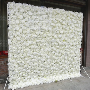 Väggpanel med vit sidenblomma, bakgrund för bröllopsfotografering (B24xH16 tum)