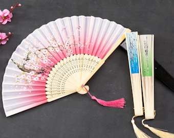 Plum Blossom Silk Folding Fan, Bamboo Hand Fan, Bridal Wedding Favor