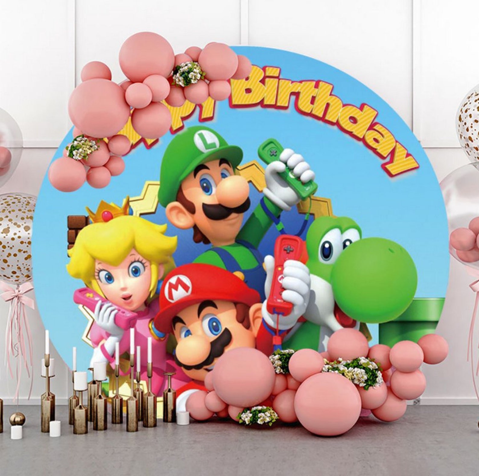 Round Super Mario Birthday Backdrops Kids Party Supplies Photo Round Super Mario Birthday Backdrops Kids Party Supplies Photo