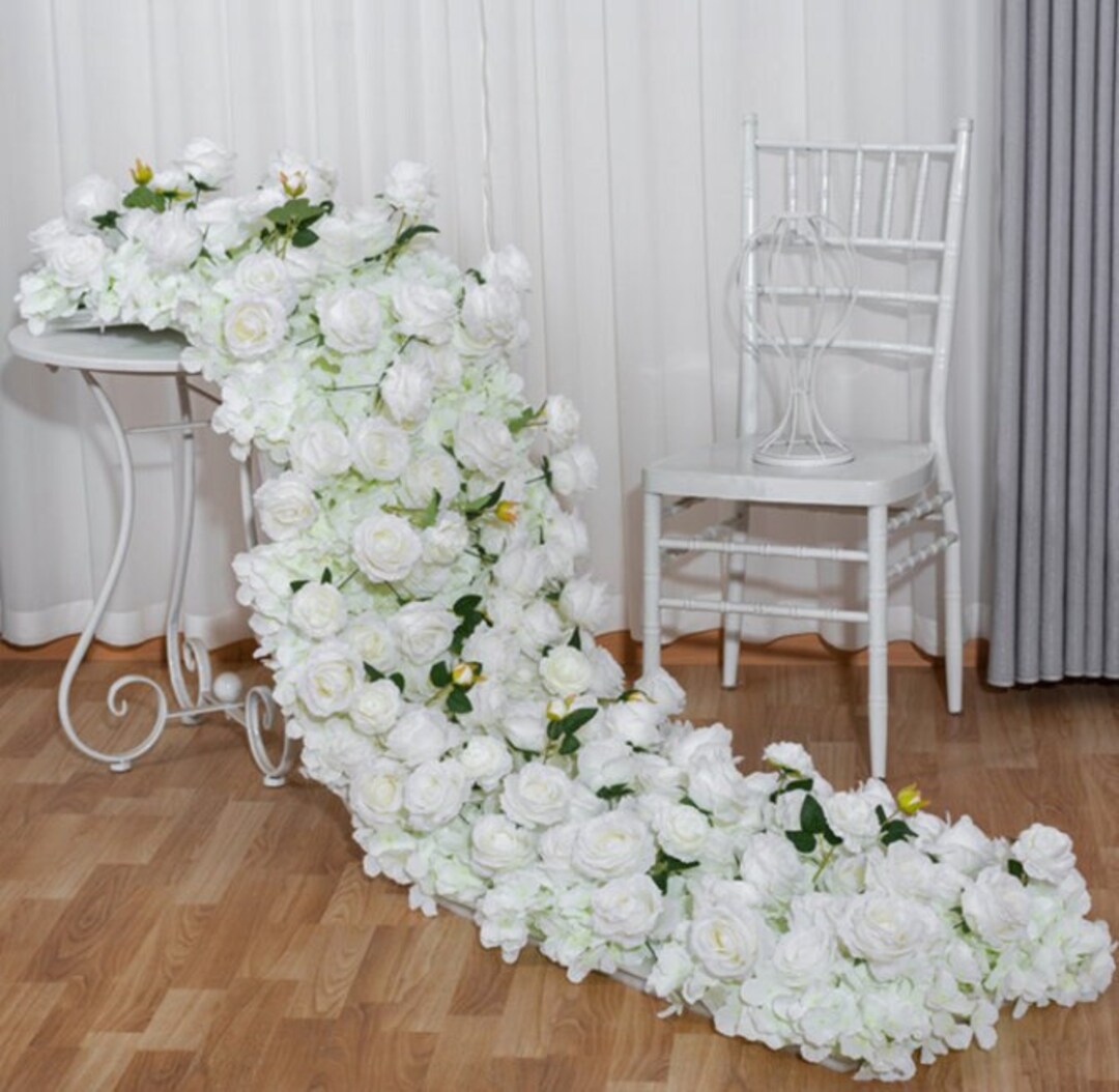 White Rose Flower Runner: Silk Wedding Table Centerpiece (200x50cm) - Etsy