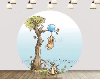 Cute Winnie the Pooh Round Arch Backdrop Cover Children Photo Photography Background Bear Baby Shower Kids Birthday Circle Backdrop Cover