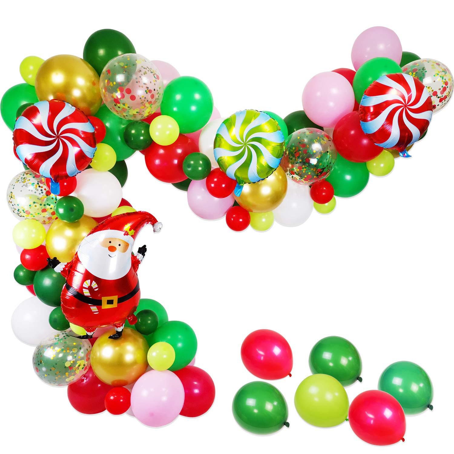 Festone DE-Christmas 85p Kit ghirlanda di palloncini natalizi decorazione di palloncini in lattice oro rosso verde 85 pezzi con striscione di buon Natale e palloncinoper forniture per feste di Natale 