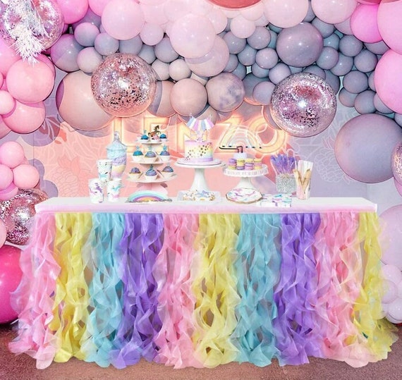 Arcobaleno Tulle Tavolo Gonna Doppio Strato Multicolore Riccio Salice  Increspatura Tavolo Gonna Baby Shower Tavolo Gonna Compleanno Wedding Party  Decor -  Italia