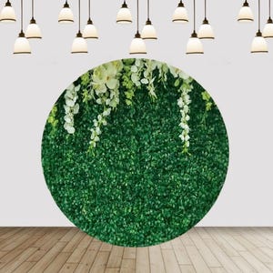 Groen Blad Boom Gras Ronde Achtergrond Cover Bruiloft Verjaardag Baby Shower Lente Gazon Cirkel Achtergrond Fotostudio Prom Decor