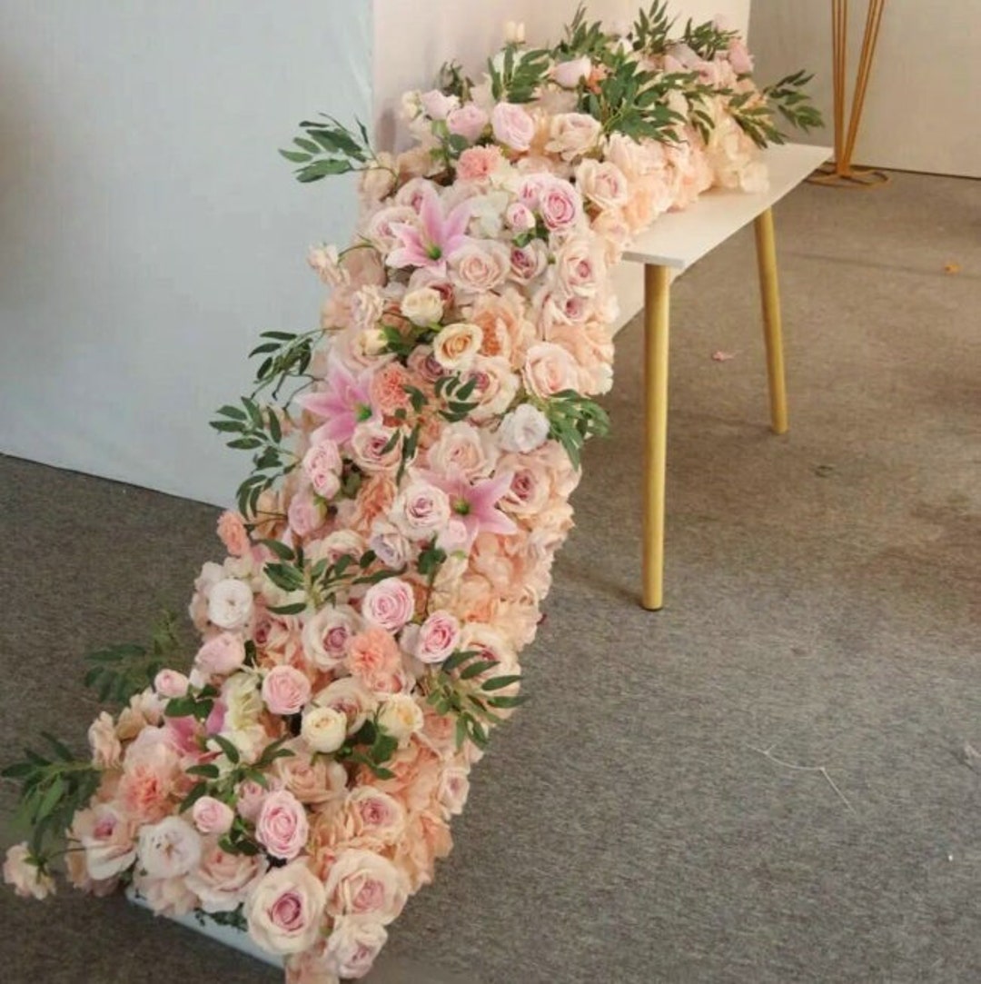 Champagne Hydrangea Rose Table Runner - Silk Wedding Flower Row - Etsy