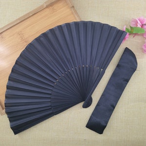 Black Silk Bamboo Handheld Folding Fans Personalized Hand Fan for Men Party Gifts