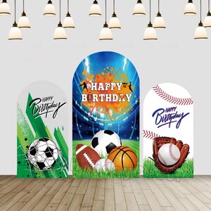 Happy Birthday Soccer Arch Backdrop Cover Football Basketball Baseball Rugby Sports Star Boy 1st Birthday Decor Chiara Arch Double sided