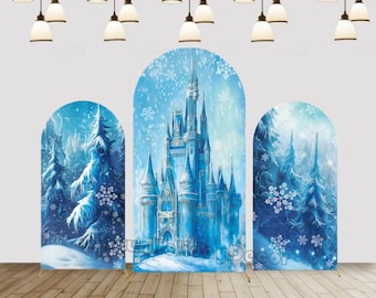 Frozen Castle Arch Cover Winter Wonderland Snowflake Backdrop Birthday Baby Shower Party Decor Background