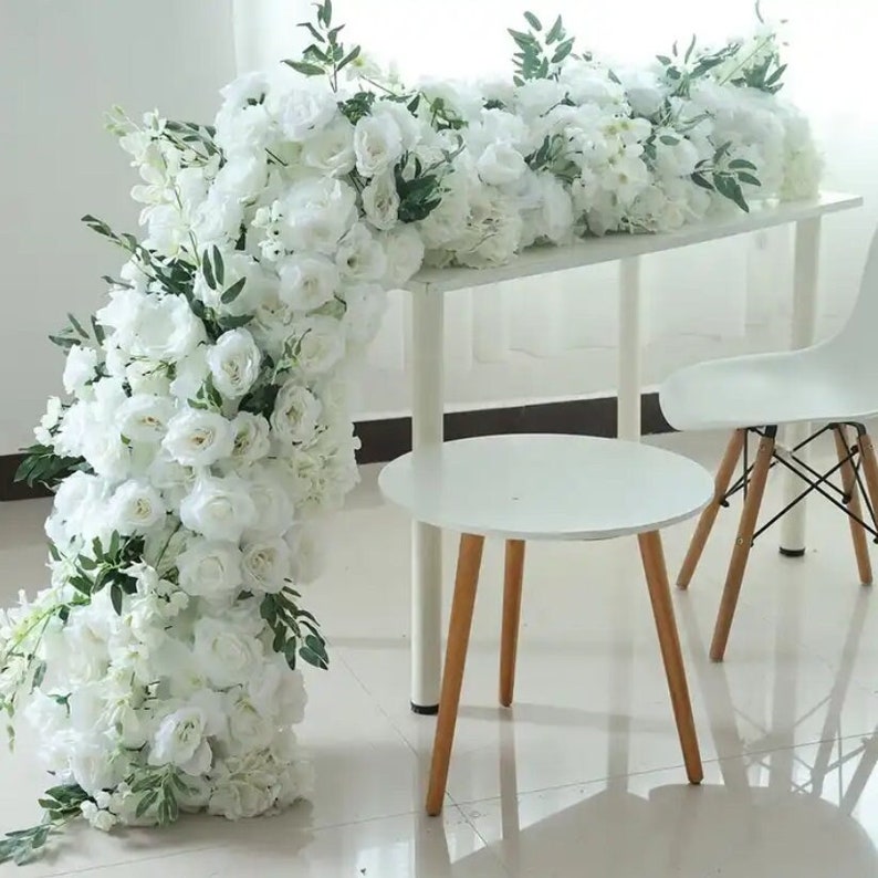White Silk Rose Flower Row – Wedding Aisle, Table Garland - Etsy