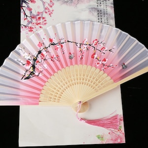 Grey Black Plum Blossom Butterfly Silk Bamboo Handheld Folding Fans Flower Hand Fan Wedding Bridal Gift Dance Fan Custom Name and Date