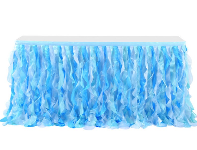 Blue Double Layer Curly Willow Tulle Table Skirting Ruffle Etsy