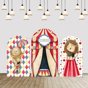 Circus Tent Lion Animals Arch Backdrop Cover Children Baby Shower Birthday Party Photograph Background Newborn Arched Wall Chiara Background