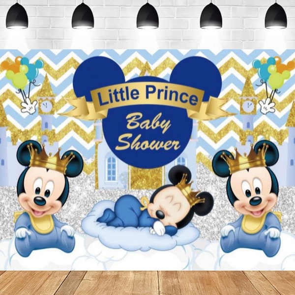 Baby Shower Backdrop Little Prince Birthday Photography Backdrops  Disney Baby Mickey Banner Vinyl Printing Backdrop Cloth Photo Studio