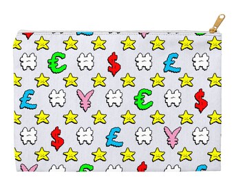 Currency & Stars Poplin Pouch with Gold Zipper