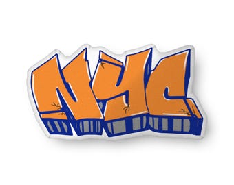 Knicks Inspired NYC Graffiti Pillow: Orange and Navy Throw Pillow