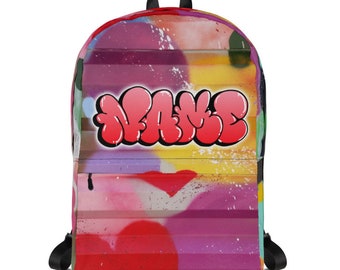 Custom Graffiti Backpack personalized with name or word, Water-Resistant Polyester Bookbag