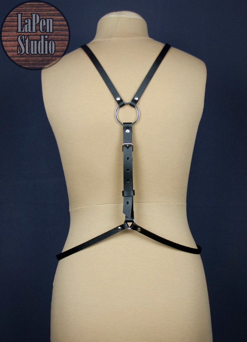 Leather Harness with Detailing on the Belly Women Harness with O-Rings