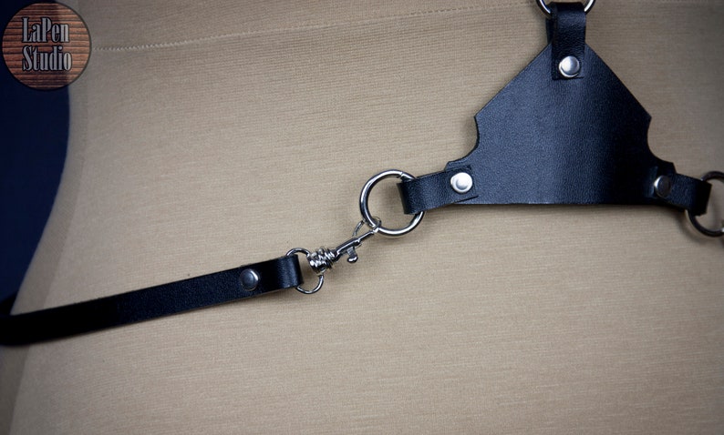 Leather Harness with Detailing on the Belly Women Harness with O-Rings