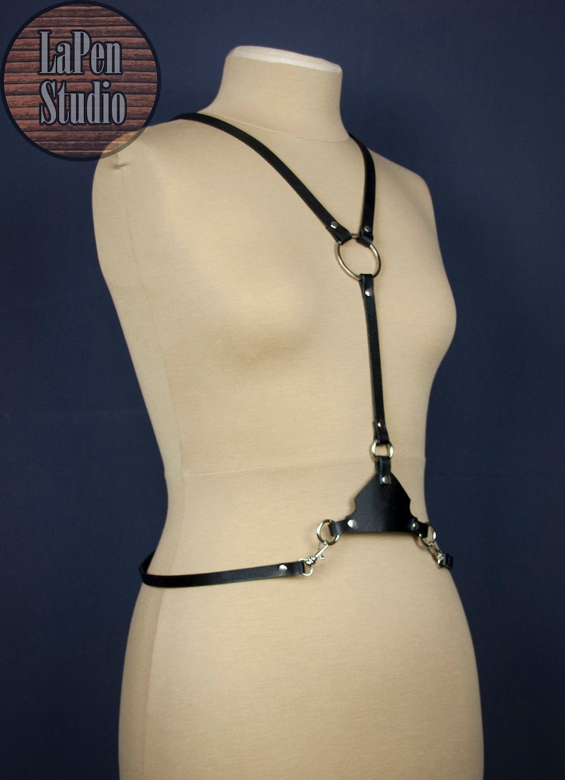 Leather Harness with Detailing on the Belly Women Harness with O-Rings