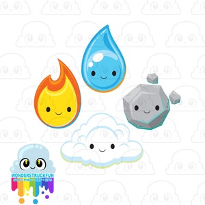Elements Cuties SVG, fire earth water air Cut File, Family Shirts, kawaii, Cute Shirt Design, dxf eps png, Silhouette or Cricut