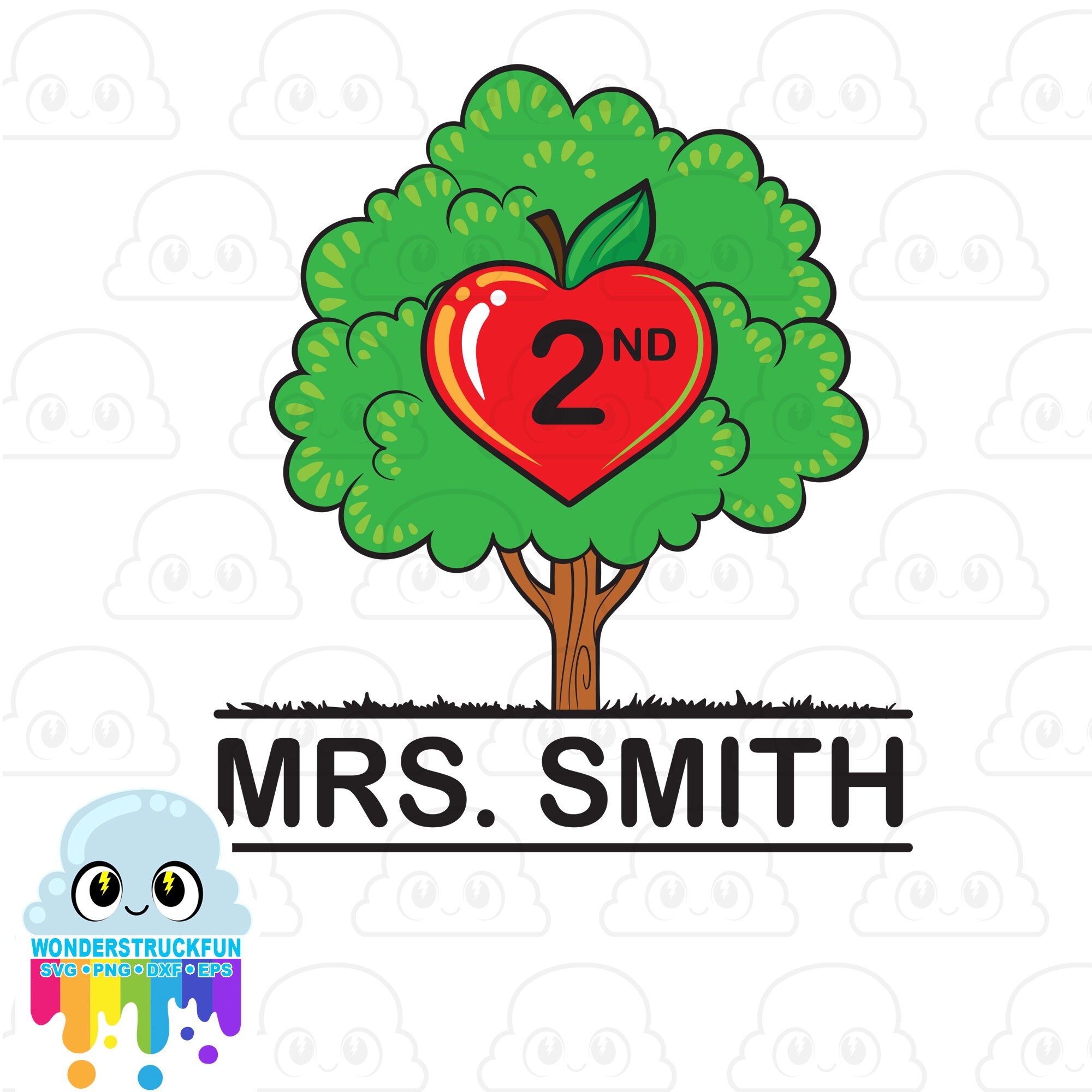Teacher Apple Tree Name Sign SVG Apple Tree Cut File Teacher Etsy
