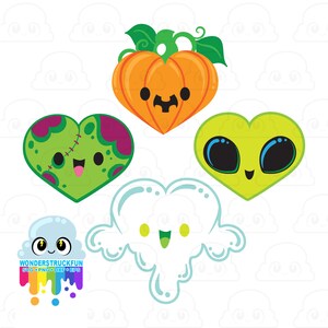 Halloween Hearts 4 PackSVG, heart Cut File, Family Shirts, kawaii, Cute Shirt Design, monster, halloween, dxf eps png, Silhouette or Cricut