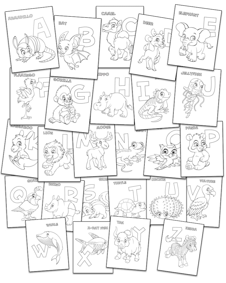 Kids Animal Alphabet Coloring Pages Etsy