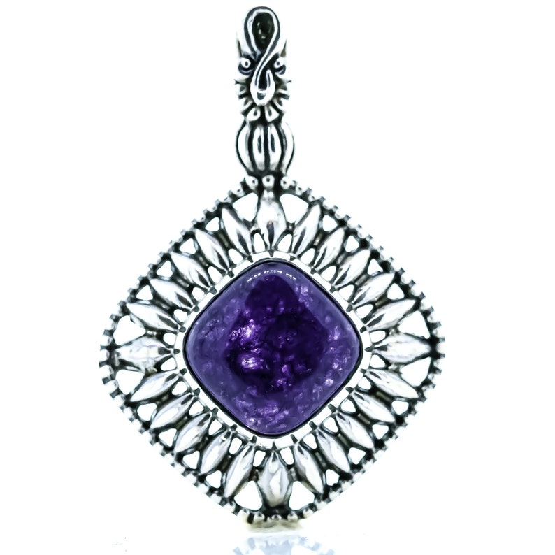 925 Sterling Silver Clip Bail Cushion Sugilite Center Pendant