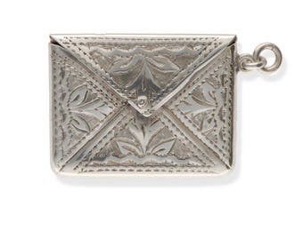 Antique Silver Hand Engraved Stamp Holder Pendant 30x23mm 4.6g